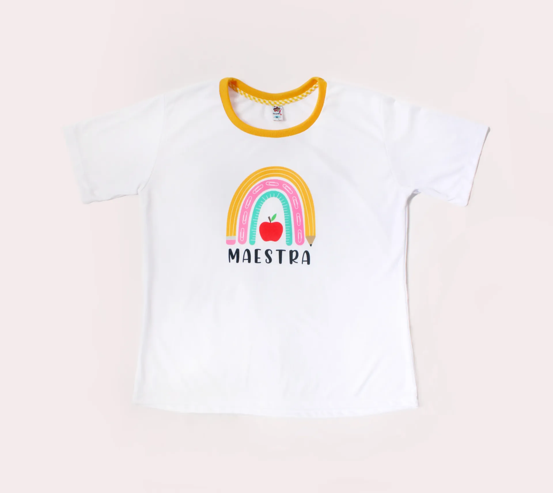 Teach-shirt Maestra arcoíris Blanco (2XS, Normal)